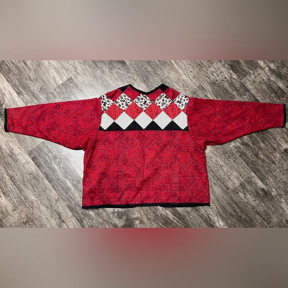 NEW? Handmade QUILTED Jacket XXL Cotton RED White BLACK - Picture 2 of 11